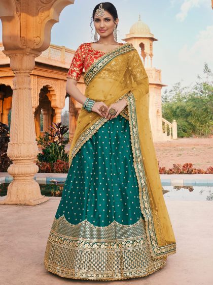 Green Festive Lehenga Choli With Zari Embroidery