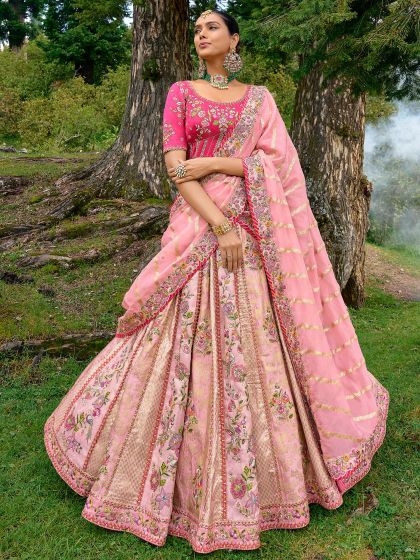 Pink Floral Embroidered Lehenga With Blouse