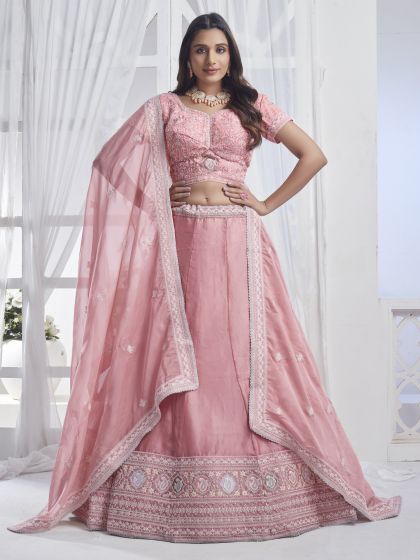 Baby Pink Bridesmaid Lehenga Choli In Chiffon Silk