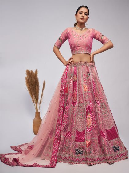 Pink Bridal Lehenga Choli In Zari Embellishments