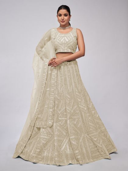 Ivory Cream Sequins Embellished Lehenga Set