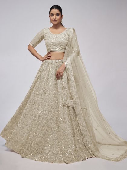 Cream Party Wear Lehenga Choli With Dupatta