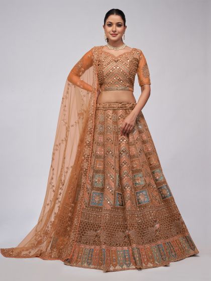 Orange Heavy Zari Embellished Lehenga Choli