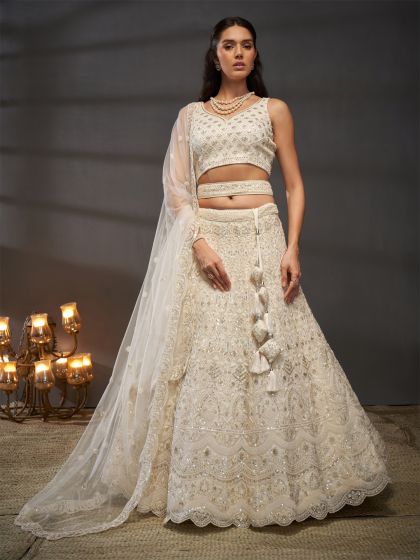 Pearl White Heavy Embroidered Lehenga Choli