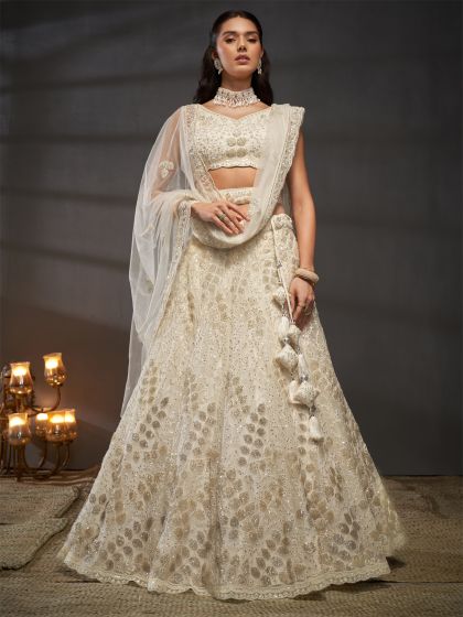 White Sequins Enhanced Net Lehenga Choli