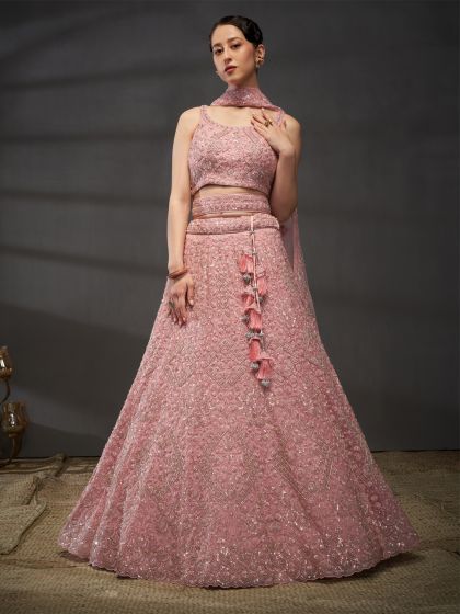 Dusty Pink Cutdana Embellished Lehenga Choli