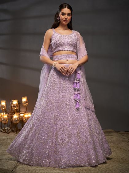 Lilac Cutdana Enriched Lehenga Choli In Net