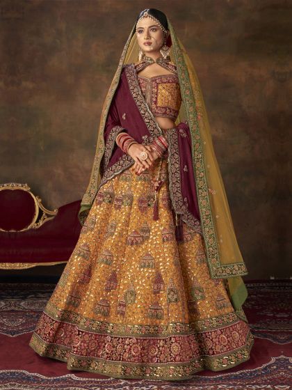 Mustard Yellow Bridal Lehenga Choli In Stone Embellishments