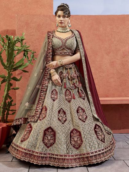 Silver Heavy Zari Embroidered Bridal Lehenga Choli