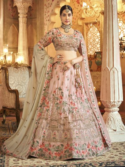 Baby Pink Wedding Lehenga Choli In Silk