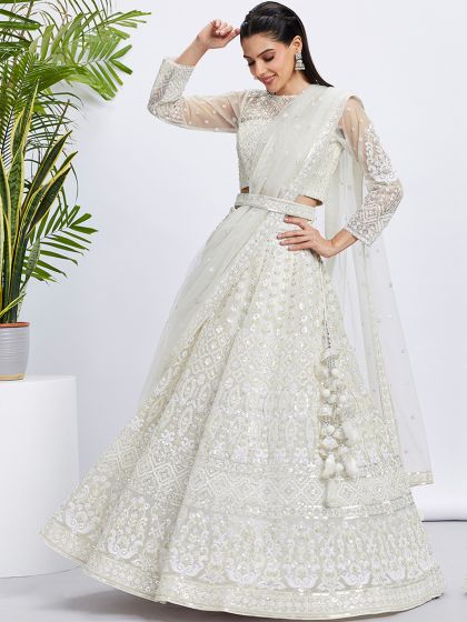 White Net Lehenga Choli In Heavy Embroidery