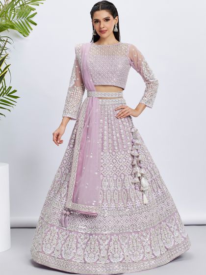 Lilac Purple Sequins Embroidered Net Lehenga Choli