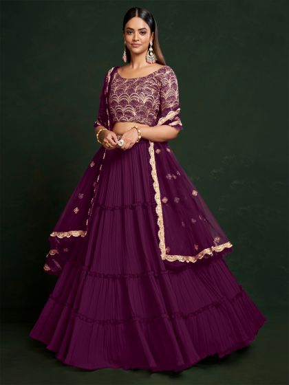 Deep Purple Festive Lehenga Choli In Zari Work