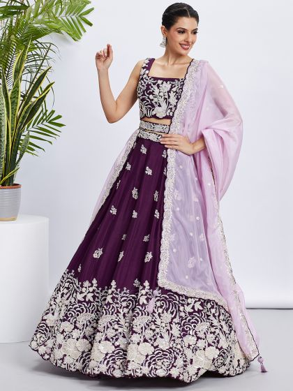 Wine Georgette Lehenga Choli In Heavy Embroidery