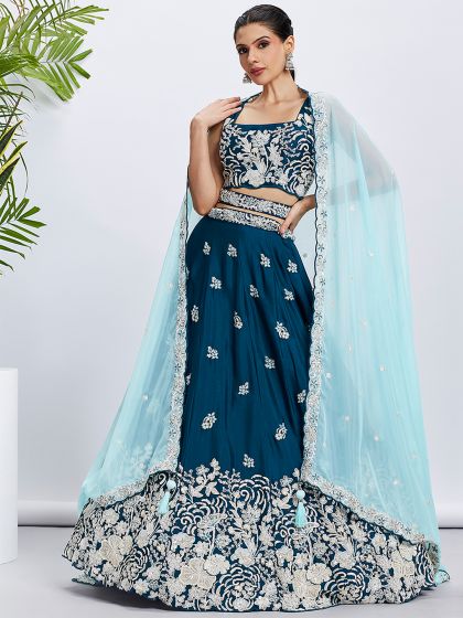 Royal Blue Heavy Embroidered Lehenga Choli In Georgette