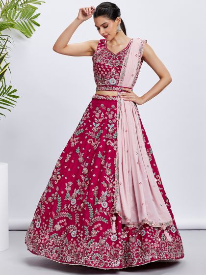 Rani Pink Bridesmaid Lehenga Choli In Thread Work