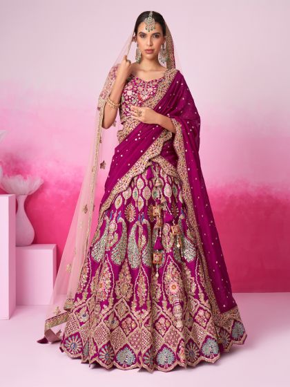 Rani Pink Zari Embellished Bridal Lehenga Choli