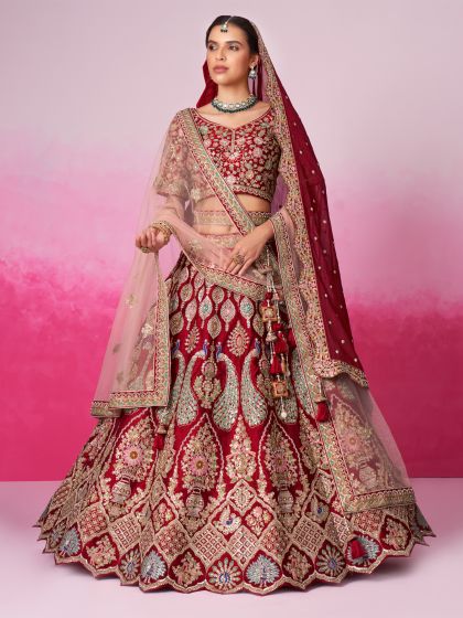 Red Traditional Bridal Lehenga Choli In Zari Embroidery