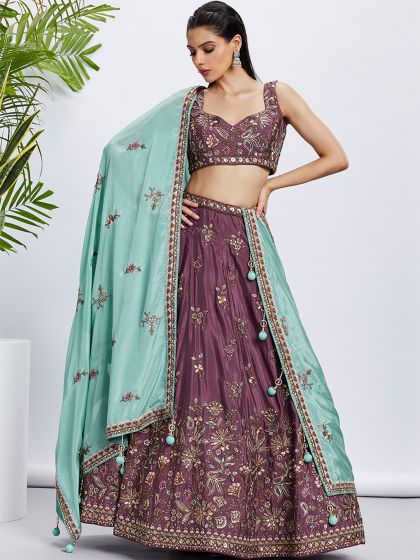 Wine Bridesmaid Lehenga Choli In Zari Embroidery