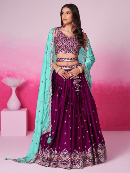 Wine Sequins Embellished Bridesmaid Lehenga Choli