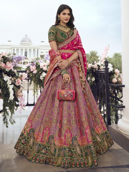 Lavendar Purple Heavy Embroidered Wedding Silk Lehenga Set