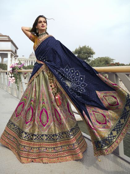 Multicolor Traditional Lehenga Choli In Banarasi Silk