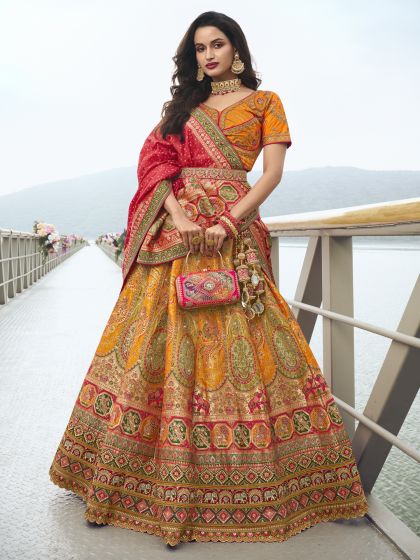 Yellow Wedding Wear Banarasi Silk Lehenga Choli