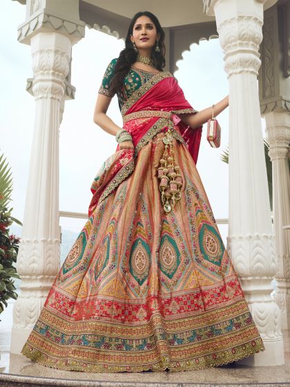 Multicolor Silk Weaving Lehenga Choli With Dupatta