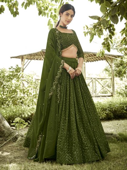 Deep Green Heavy Sequins Embroidered Lehenga Choli