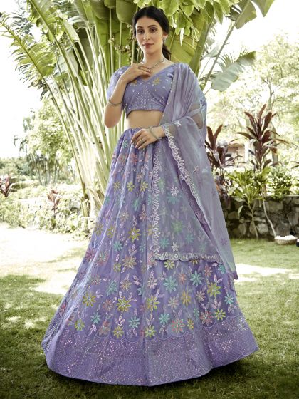 Lavendar Purple Sequins Embroidered Lehenga Choli In Net