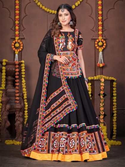 Black Navratri Dress Lehenga Choli In Resham Embroidery