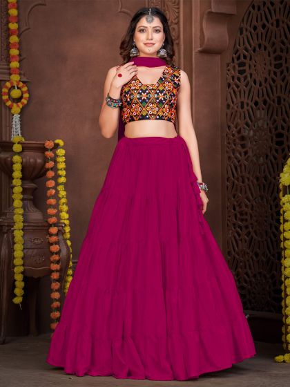 Magenta Navratri Lehenga With Embroidered Choli