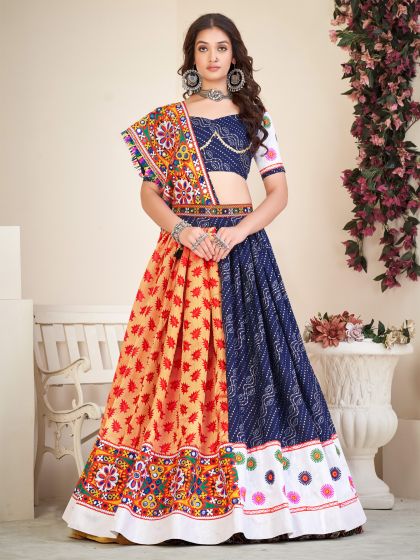 Blue Bandhej Printed Lehenga Choli In Navratri Style