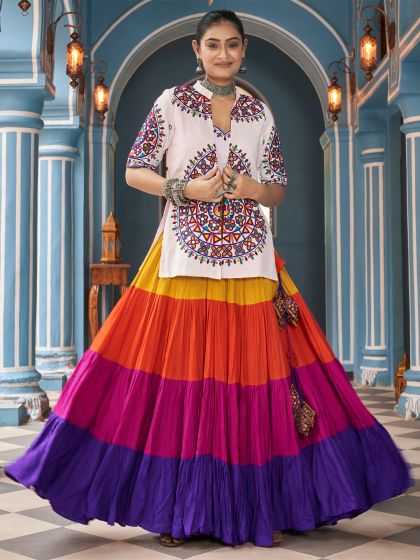 Multicolor Thread Work Lehenga Choli With Jacket