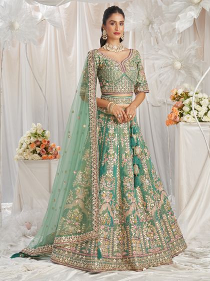 Green Silk Lehanga Choli In Heavy Zari Work