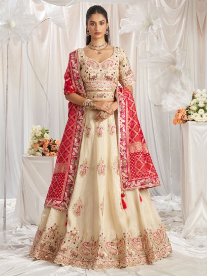 Ivory White Gota Patti Enhaced Lehenga Choli In Silk