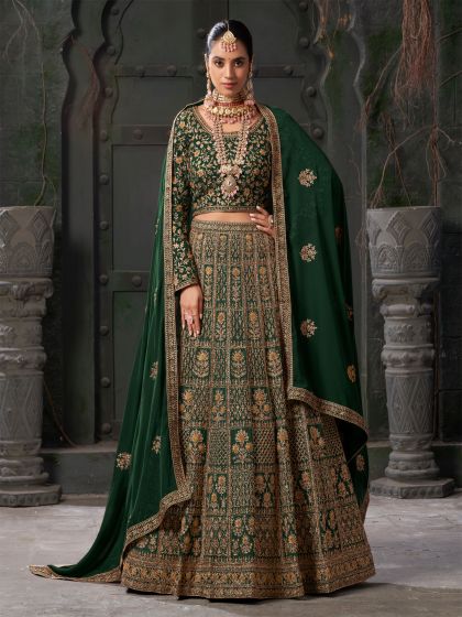 Dark Green Georgette Wedding Lehenga Choli