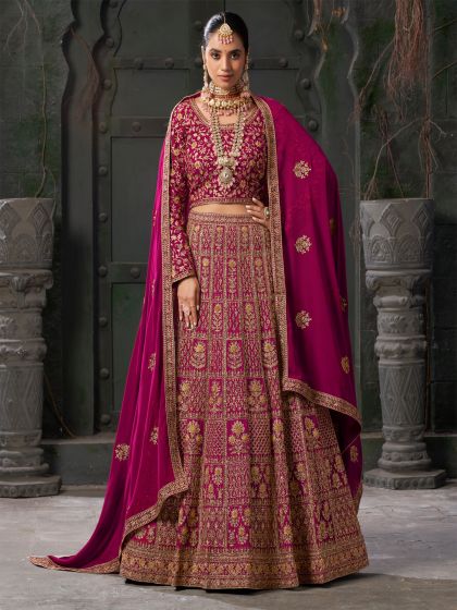 Magenta Pink Zari Embellished Bridal Lehenga Choli 