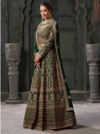 Green Stone Embellished Georgette Lehenga Choli