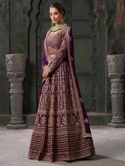 Purple Embroidered Lehenga Choli With Dupatta