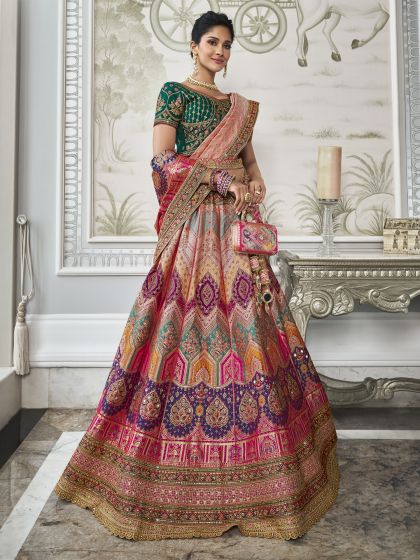 Multicolor Banarasi Silk Lehenga Choli In Zari Embroidery