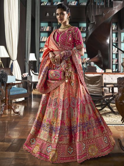 Multicolor Wedding Embroidered Lehenga Choli In Silk