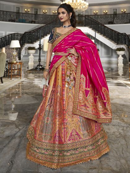 Multicolor Heavy Zari Embroidered Lehenga Choli In Silk