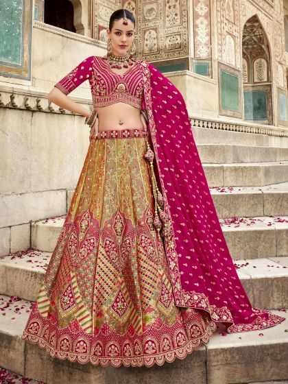 Green Heavy Zari Embellished Lehenga Choli In Silk