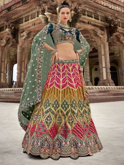 Multicolor Banarasi Silk Lehenga Choli In Zari Work