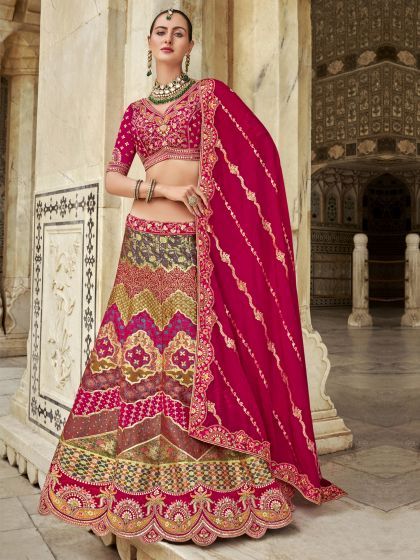 Multicolor Heavy Embroidered Bridal Lehenga Choli