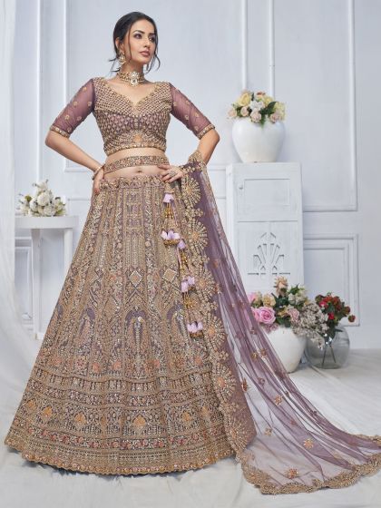 Mauve Traditional Bridesmaid Lehenga Set In Net