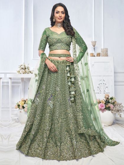 Green Sequins Enhanced Traditional Lehenga Set