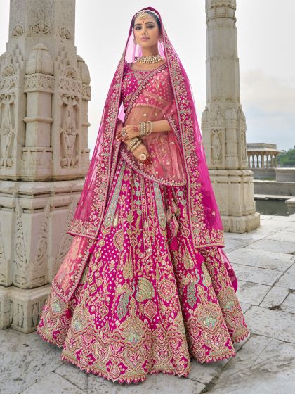 Pink Heavy Stone Augmented Bridal Lehenga Choli