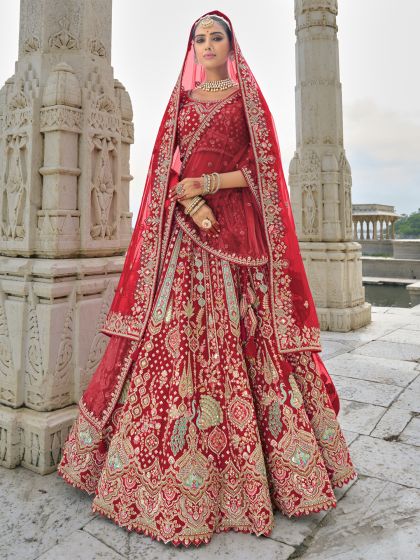 Red Bridal Silk Lehenga Choli With Double Dupatta